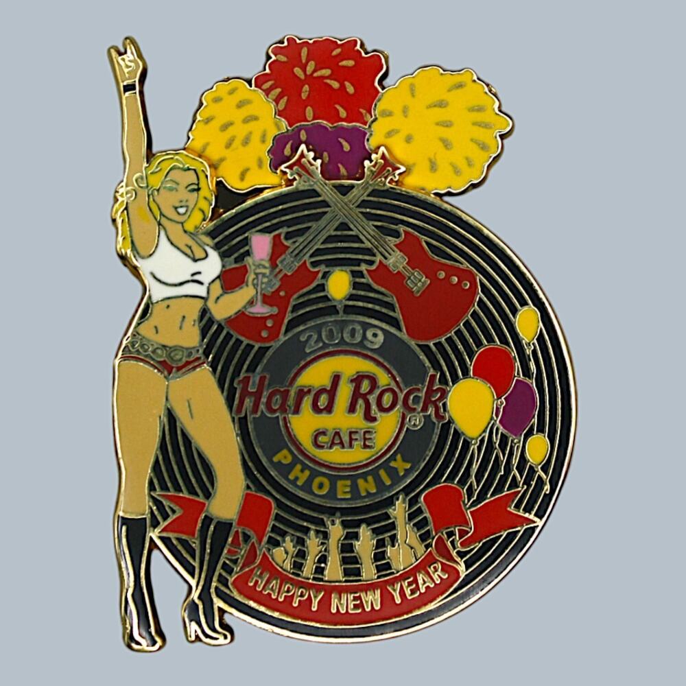 Hard Rock Pin 2009 Phoenix Happy New Year Fireworks Slider Girl With Champagne